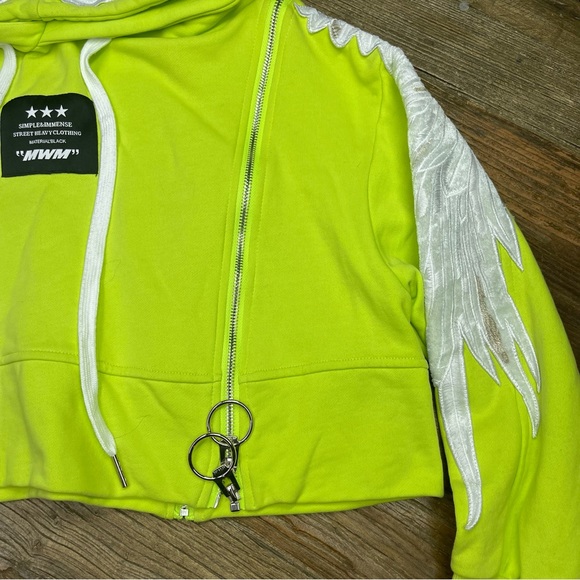 Mod Wave Movement Wings Cropped Hoodie Neon Green Size M - Picture 8 of 12
